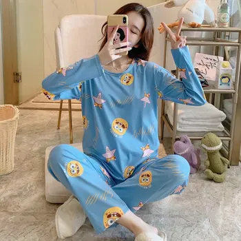 

Plus Size M-5XL Autumn Pajamas Cotton Home Pants Women Sleepwear Thin Pyjama Women Pants Female Kawaii Lady Home Wear Bedroom