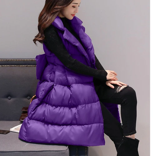 Purple AYUNSUE осенне-зимний жилет женский пуховик хлопок талия пальто парка куртка без рукавов Colete Feminino Chaleco Mujer YY1486 - Цвет: Purple