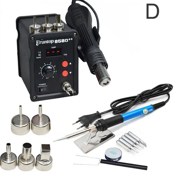 D 110 В/220 В 700 Вт Eruntop 858D++ SMD ESD паяльная станция СВЕТОДИОДНЫЙ Цифровой паяльник горячий воздушный пистолет паяльник Модернизированный 858D - Цвет: D