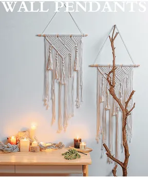 

Mmunique Hand Made Bohemian Tapestry Wall Hanging Decoration Home Decor Tapestry with Tassel Macrame 100% Cotton Nature Color