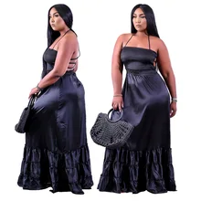 Halter Sling Black Long Dress Sexy Open Back Dresses Formal Party Birthday Wear Stylish Clothing Women Plus Size New Arrival