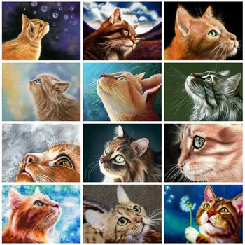 

Huacan Diamond Painting Full Square Cat Cross Stitch Mosaic Animal Embroidery Handmade Gift Home Decor