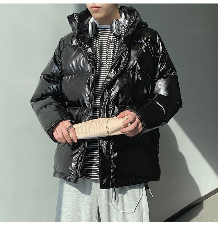 Cotton-padded Jacket New Style Men's Silver Bright Surface Hooded Cotton Coat Men's Popular Brand INS Northeast Cold Nation