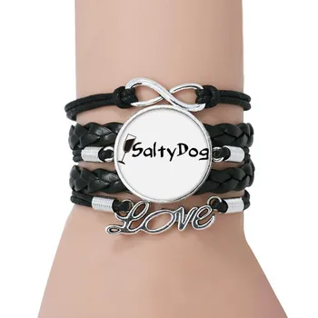 

Salty Dog Salt Cocktail With Its Cup Bracelet Love Black Twisted Leather Rope Wristband