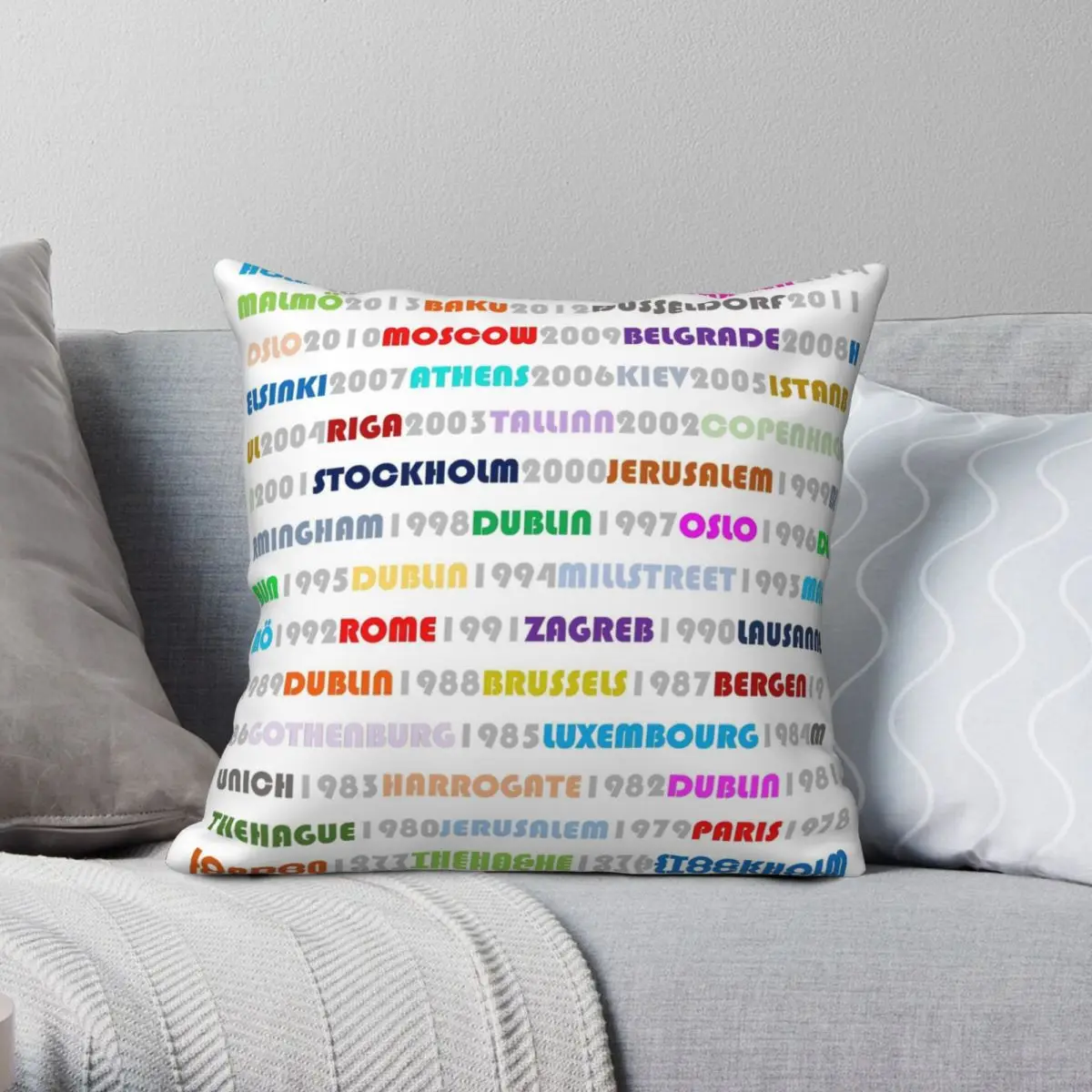 

Eurovision Host Cities Square Pillowcase Polyester Linen Velvet Creative Zip Decor Sofa Cushion Cover