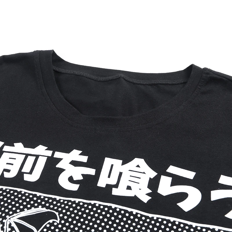 InstaHot Харадзюку Раскрашенная футболка большого размера Женская с коротким рукавом готический панк черная Темная футболка Топ летняя японская футболка