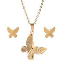 LUBINGSHINE набор ювелирных изделий из нержавеющей стали для свадебной вечеринки, золотой цвет, сердце, Бабочка, для мальчиков и девочек, ожерелье, серьги, наборы для женщин