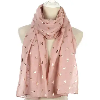 

2020 Spring Summer Cute Kitten Gold Foil Print Women Scarves Muslim Turban Shawl Silk Long Scarf Lightweight Travel Shawl Wraps