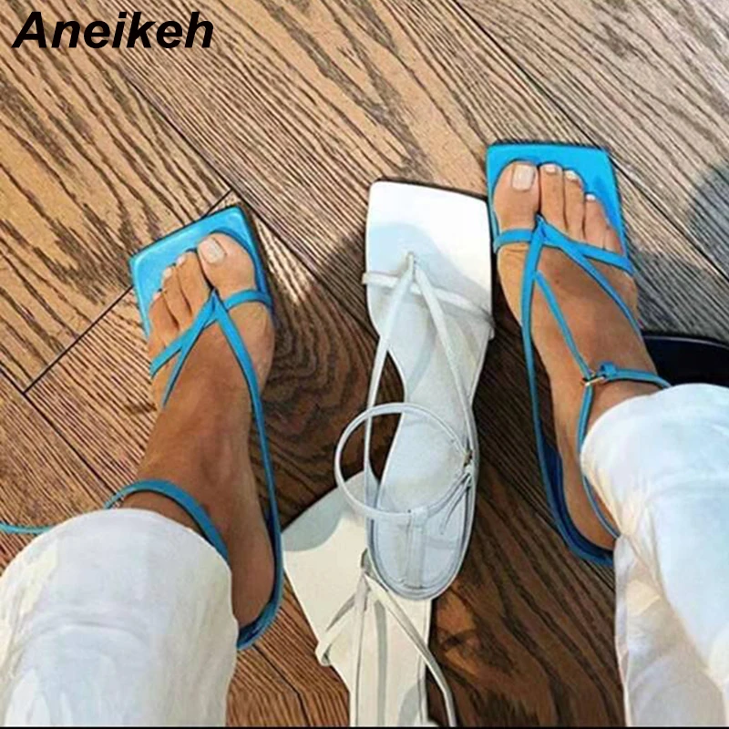 Сандалии гладиаторы Aneikeh женские узкие модные туфли на шпильках с квадратным