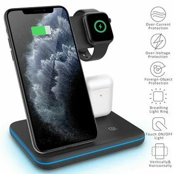 

3-in-1 Wireless Charger For iphone 8 plus 11 Pro plus Dock Fast Charging Station For iWatch For Airpods Wireless Charger
