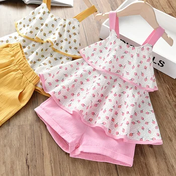 

2020 Cute Print Girl Sets Casual Children Clothing Sleeveless T-shirt Pants 2Pcs Suit Kids Clothing Set Summer Baby Girl Clothes