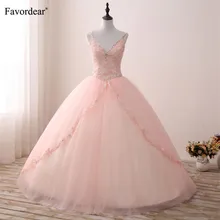 Favordear Sexy V-neck Applique Quinceanera Dress Sweet 16 Dresses Spaghetti Strap Beading Ball Gown Formal Dress for Women