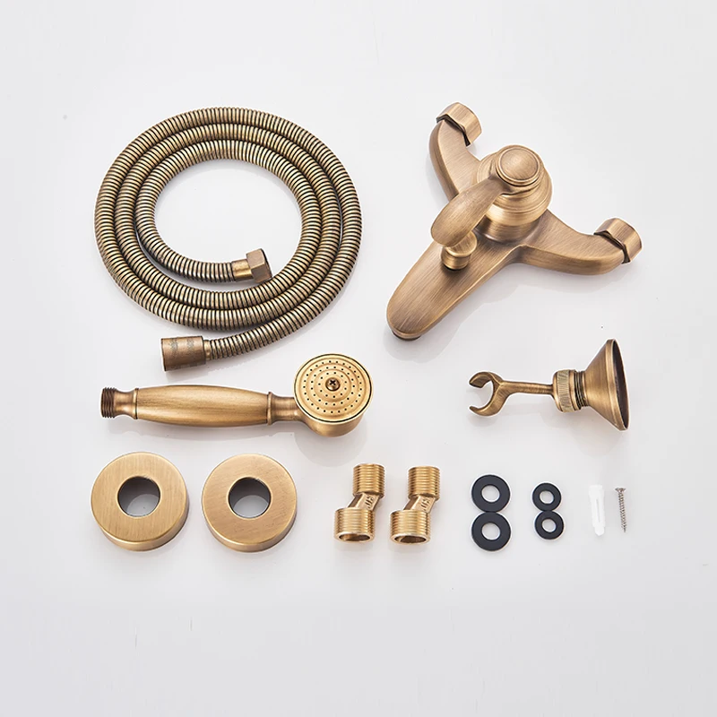 Telephone Style Bathtub Faucet Bathroom Bath Wall Mounted Hand Held Antique Brass Shower Head Kit Shower Faucet Sets 6