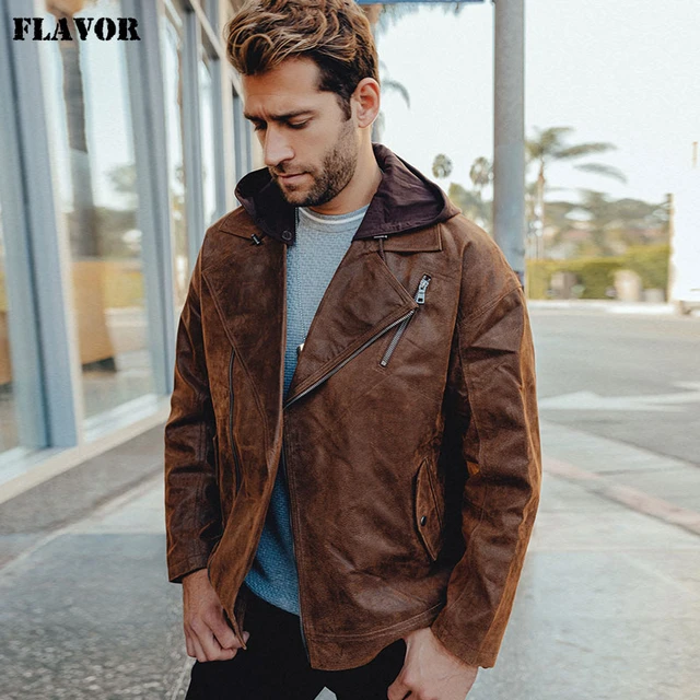 Chaqueta de piel de ante real marrón para hombre