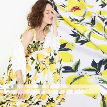 

New technology of European and American brand new lemon pattern printed cloth pattern digital printing fashion fabric