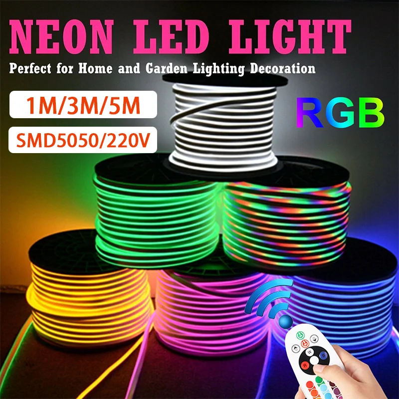 SMD5050 Flexible LED Neon Rope Light Strip Neon Tube Light for Room Garden Decor 