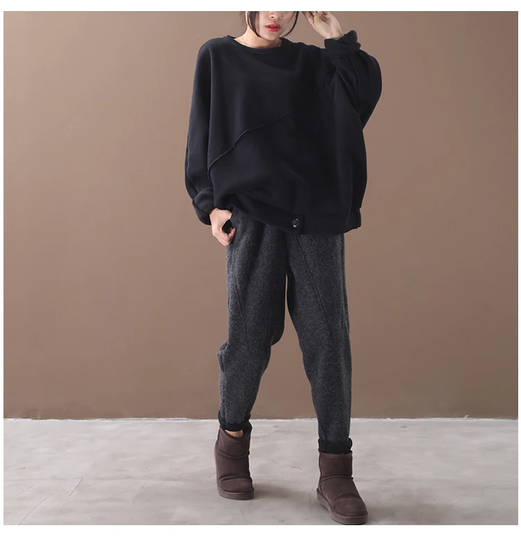 Женский зимний Корейский стиль размера плюс литературный эластичный подол Пряжка сшивание плюс бархат дна свободный свитер