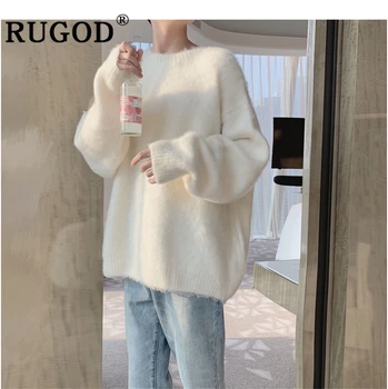 

RUGOD Elegant white sweater women Fashion round neck batwing sleeve loose knitted pullovers Korean chic Cashmere oversized wear