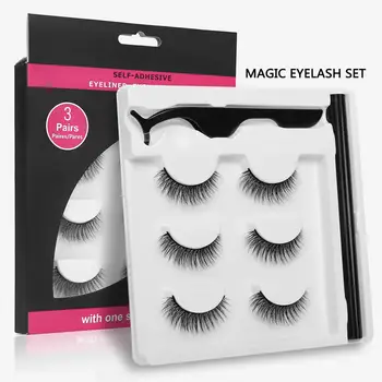 

3 pairs eyelashes set for Magic Eyelash Extension No glue Easy to wear Natural long 3D Mink Lashes Sticky Eyeliner makeup