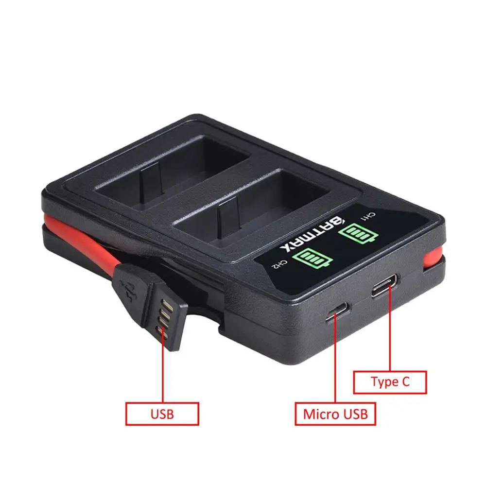 Batmax NP-W126 NP-W126S Battery+LED Dual USB Charger&Type C Port for Fujifilm HS30EXR HS33EXR X-Pro1 X-E1 X-E2 X-A1 X-A2 X-T20