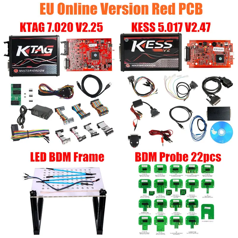 KESS V2 5,017 V2.47 ЕС Версия KESS V2 V5.017 KTAG V7.020 V2.25 4LED онлайн KESS 5,017 KTAG 7,020 ECU программист инструмент для обновления - Цвет: KTAG KESS BDM 22pcs