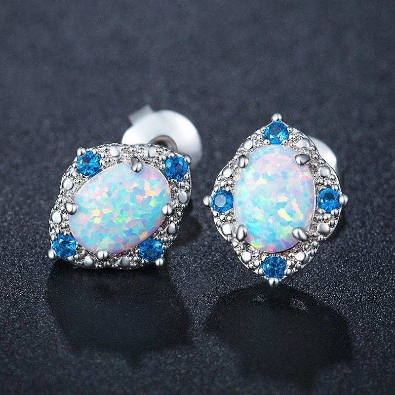 Модные ювелирные изделия изысканные серьги-гвоздики Стразы белый овальный опал серьги для женщин аксессуары богемные массивные серьги