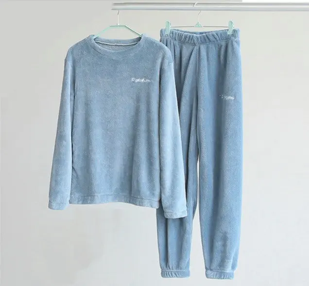 

Winter Thick Warm Grey Flannel Pajama Set for Women Long Sleeve Velvet Female Lounge WearHomewear Home Clothes 2020 NEW