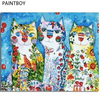 

PAINTBOY Colorful Cat Framed Oil Painting By Numbers Canvas DIY Oil Painting Home Decor 40*50cm Home Decor GX4884
