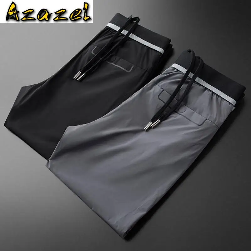 

Azazel Summer Thin Mens Pants Luxury Black Grey Solid Color Casual Male Pants Plus Size 40 Elastic Waist Slim Man Trousers