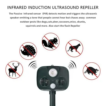 

Solar Powered Animals Repeller Outdoor Camping Ultrasonic Alarm Device Motion Detector Pest Control LED Flashing Lights