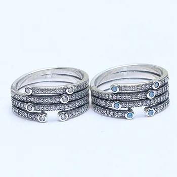 

Authentic S925 Shimmering Ocean Frosty Mint & Clear Crystal Rings For Women Wedding Party fit Lady Fine Jewelry