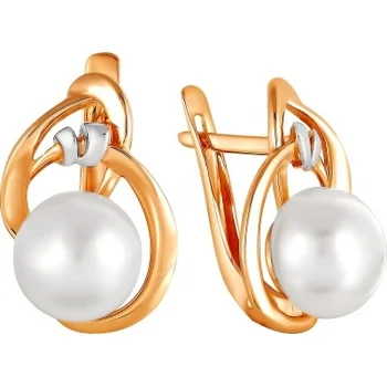 

Примаэксклюзив earrings with 2 pearls in red gold