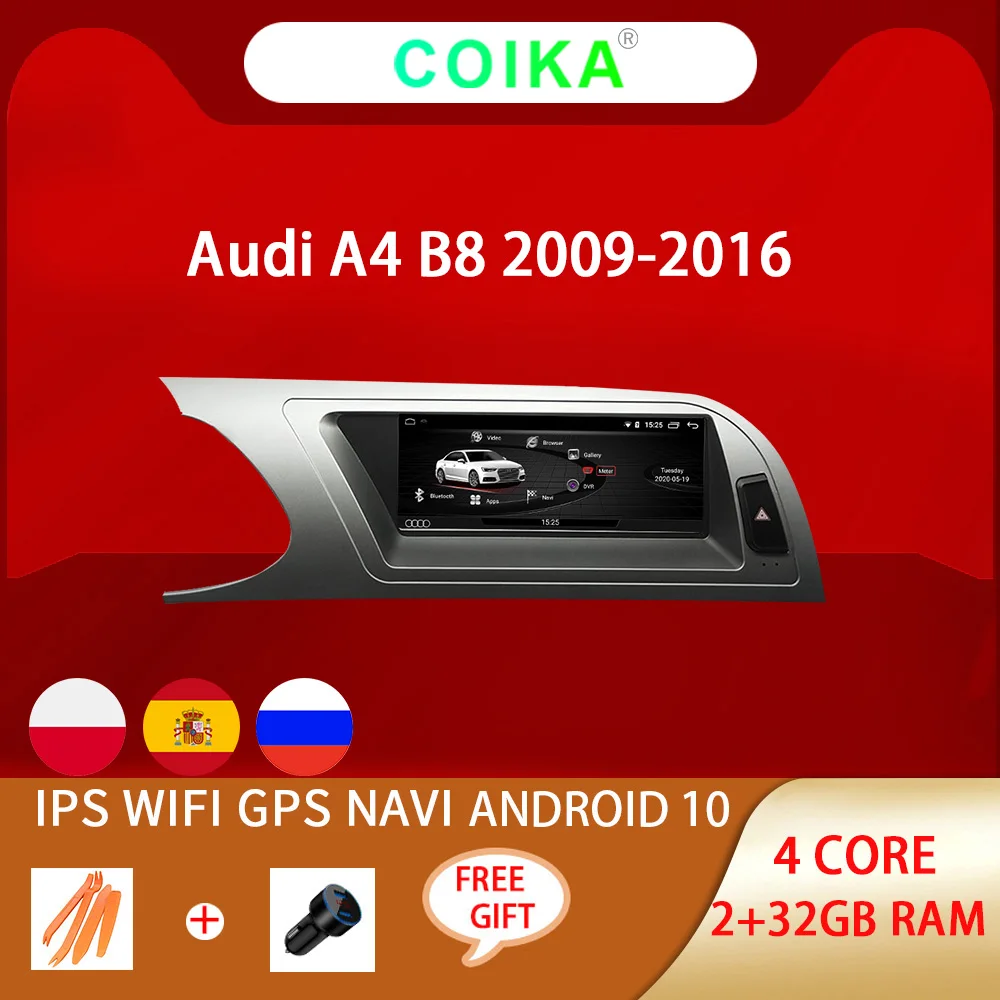 Автомобильный мультимедийный экран с системой Android 10 для Audi A4 B8 09 16 IPS сенсорный 2 +