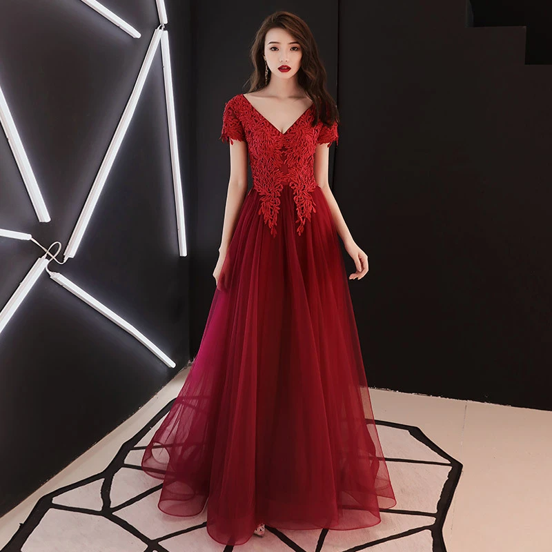 Summer Red V Neck Long Cheongsam Modern Chinese Wedding Dress Qipao Promotion Oriental Style Host Elegant Qi Pao Party Dresses |