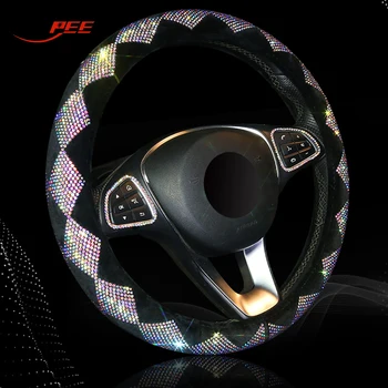 

LEEPEE Universal Car Steering Wheel Cover Colorful Rhinestone Plush Decoration Auto Accessories Interior Anti-Slip 38cm