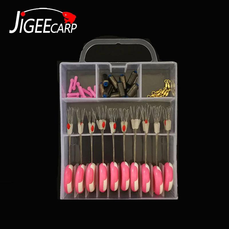 

JIGEECARP 40pcs/set Carp Fishing Accessory Silicone 7+1 Space Bean Set Lead Sinker Floating Seat Metal Connector Fishing Tackle