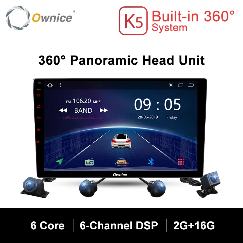 Ownice K5 2 Din Универсальный Android 360 панорамный бесшовный 4 канальный видеорегистратор