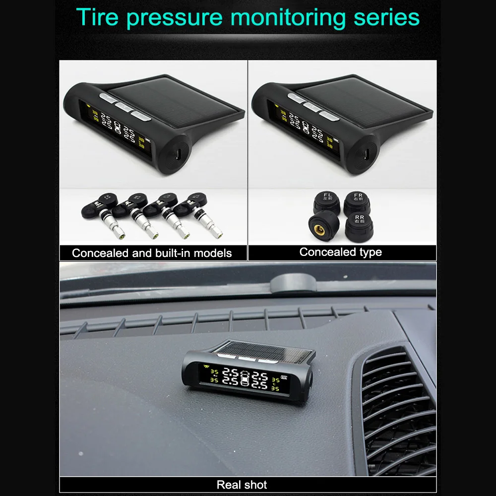 Солнечный автомобильный TPMS датчик давления в шинах с 4 датчиками USB беспроводной монитор давления в шинах Система сигнализации 433,92 МГц ЖК-дисплей цветной дисплей