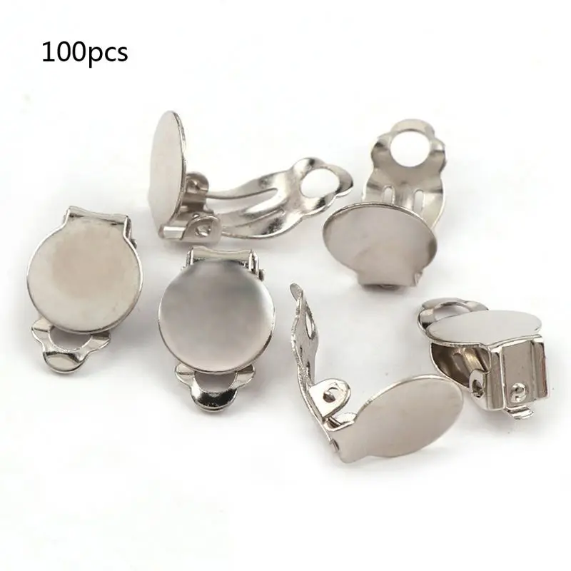 100 шт плоские круглые клеевые серьги-клипсы, латунные, сделай сам, клипсы, серьги, не пирсинг, ювелирное изготовление