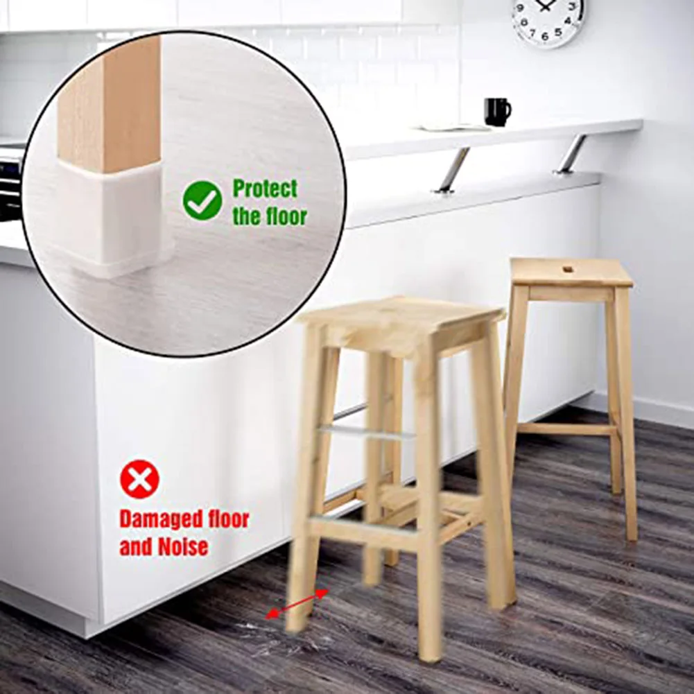 4/8/16 Pcs Furniture Protector Silicone Protection Cover Square For Chair Leg Floor Protector Silent Anti-Skid Chair Protector 5