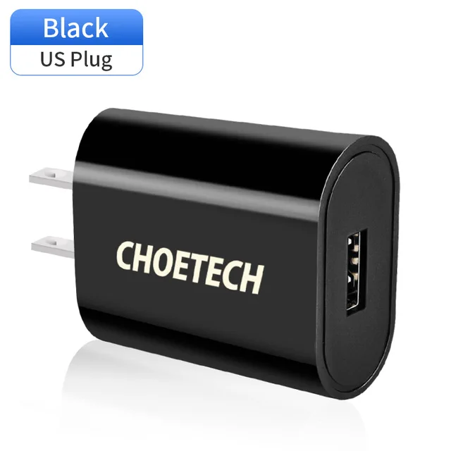 CHOETECH 5 В/2,4 А USB зарядное устройство для iPhone 8 7 US Plug дорожное настенное зарядное устройство адаптер для samsung Xiaomi Redmi 7 зарядное устройство для мобильного телефона - Тип штекера: Black US