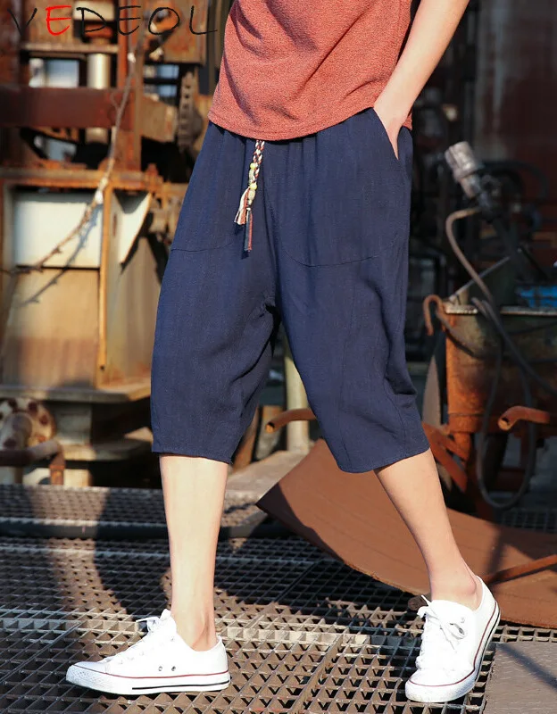 Summer men's linen 6-minute trousers Youth casual large-size Hallen trousers 7-minute trousers Loose men's wide-legged trousers Summer men's linen 6-minute trousers Youth casual large-size Hallen trousers 7-minute trousers Loose men's wide-legged trousers