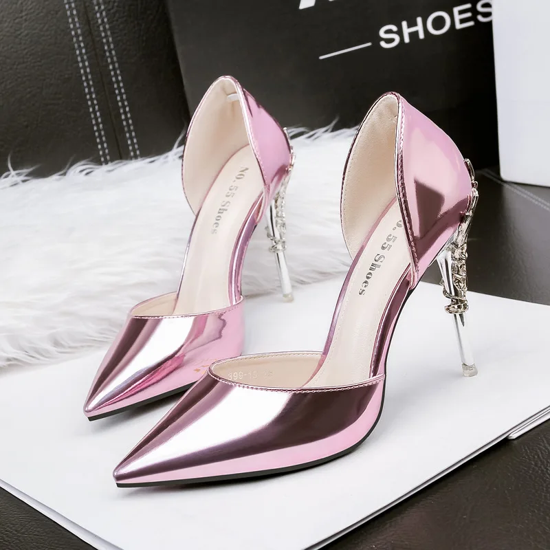 Женская обувь на каблуке-шпильке tacones altos mujer; пикантная обувь; цвет розовый; обувь на высоком каблуке; женские; с металлическим украшением; лодочки на высоком каблуке туфли № 55 обувь