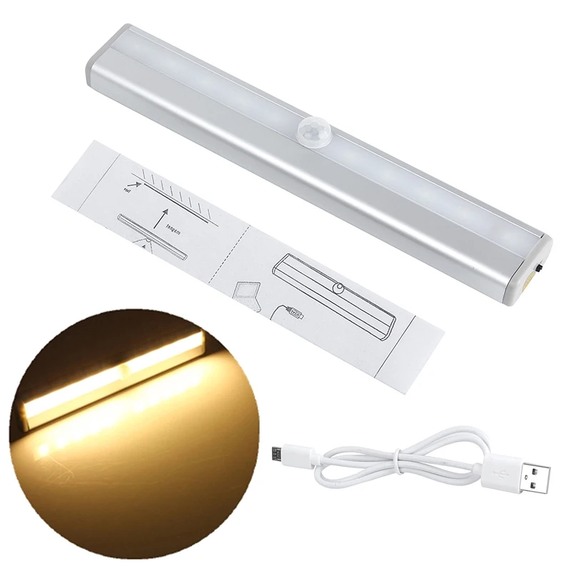 10 LED PIR Motion Sensor USB Charging Closet Lamp Cabinet Night Light Portable