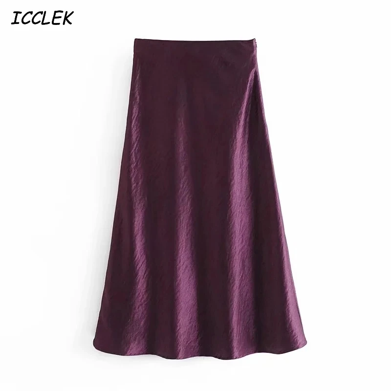 

Winter za Women's Skirt Mujer Faldas Purple High Waist Party Midi Skirt Solid Female Skirt Casual Loose Elegant Skirt Chic 2020