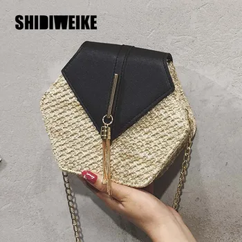 

Hexagon Mulit Style Straw+leather Handbag Women Summer Rattan Bag Handmade Woven Beach Circle Bohemia Shoulder Bag New Fashion