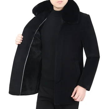 

Winter Imitated Mink Wool Coat Men Black Gray Fur Collar And Lining Thicken Blend Overcoat Man Single-breasted Warm Wooleb Coats