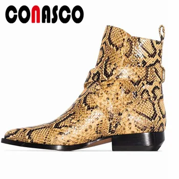 

CONASCO 2020 Fashion Sexy Autumn Winter Warm Genuine Leather Retro Euro Style Party Shoes Women Flats Ankle Boots Shoes Woman