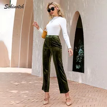 

Schinotch Leisure Velvet Pants for Women Tight Olive Green Trousers Fashionable High Waist Pants Spring Autumn Female Pants