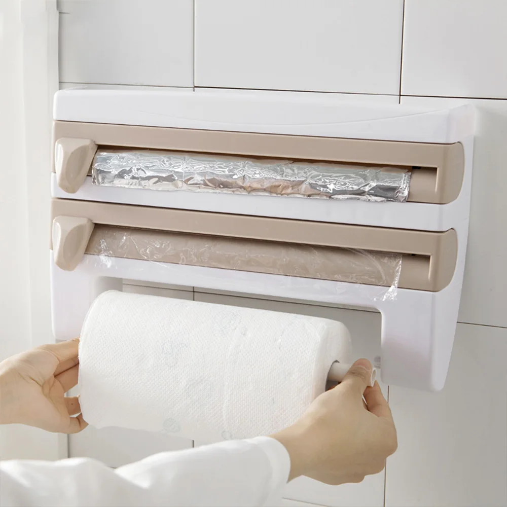4 in 1 Wall Mounted Organizer Large Roll Paper Towel Holder Dispenser Storage Rack kitchen Film Cling 390 * 100 240mm | Дом и сад